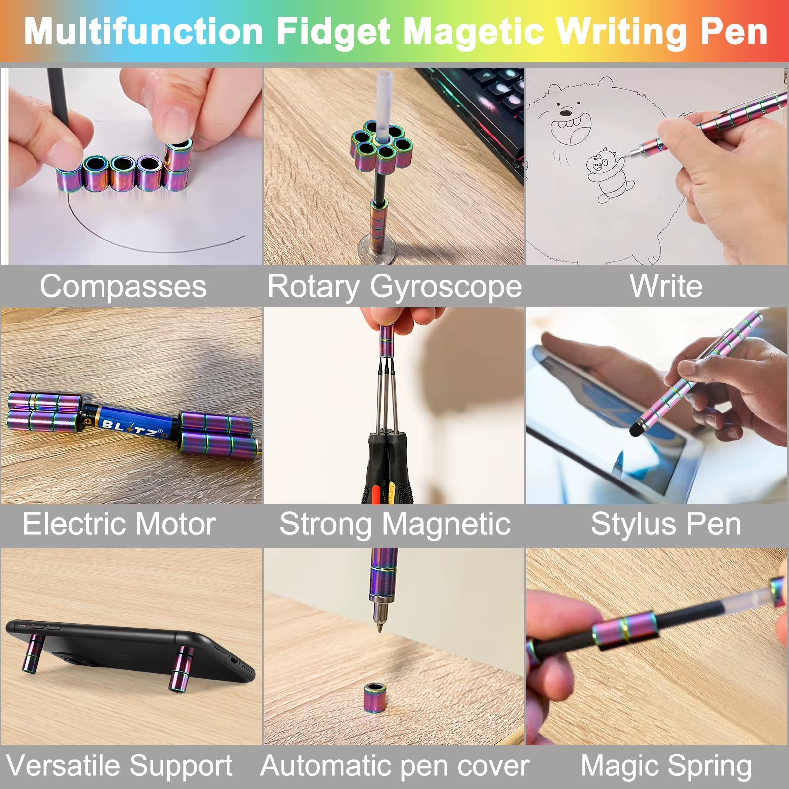 Fidget Magnetic Pen Toy, Magnet Polar Pen, Decompression Writing Pen for Anxiety Relief, Finger Spinning Gifts for Kids and Teen